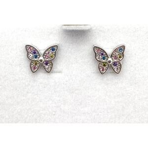 Sterling Silver Butterfly Multi Color CZ Post Earrings